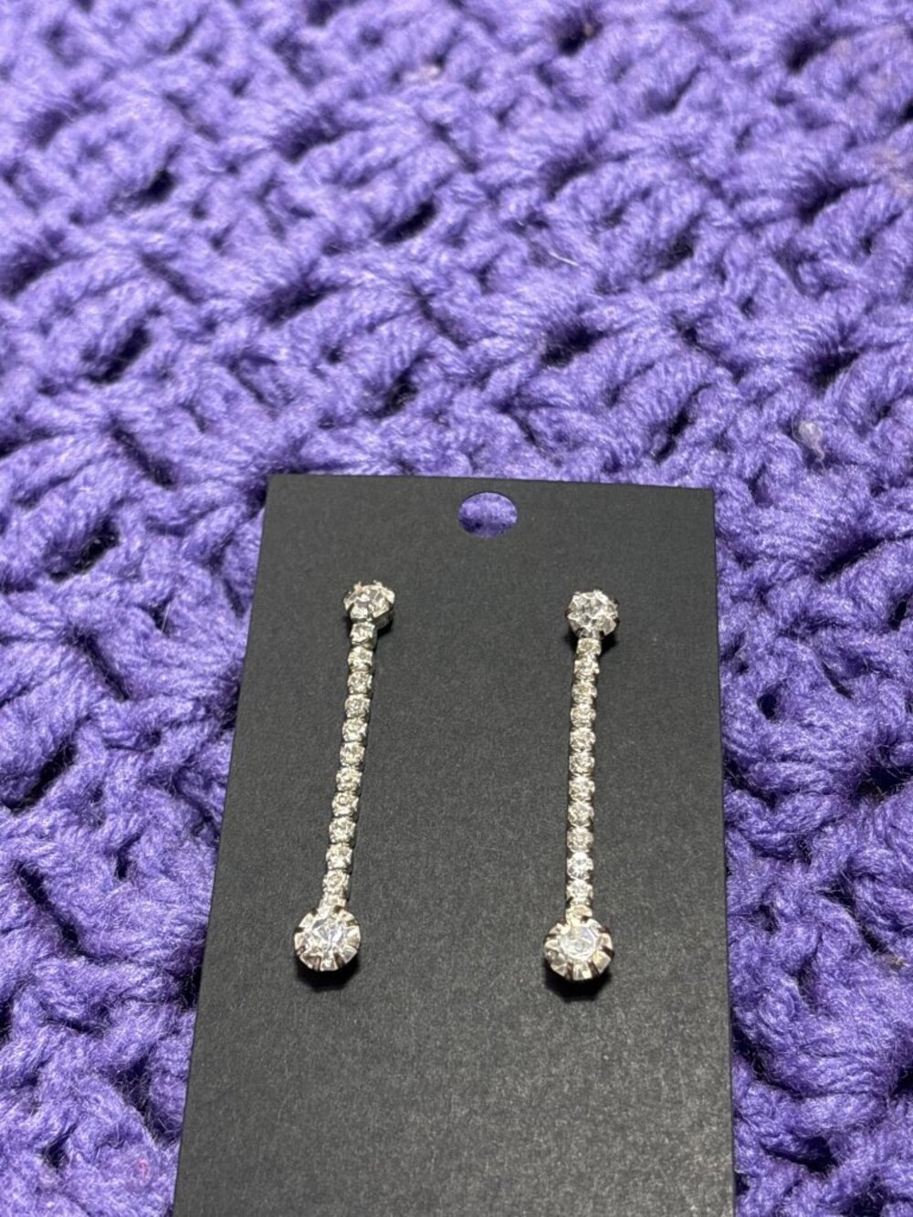 Vtg Clear Rhinestone Drop Dangle Earrings Silvertone 1.75 inches Wear on Back